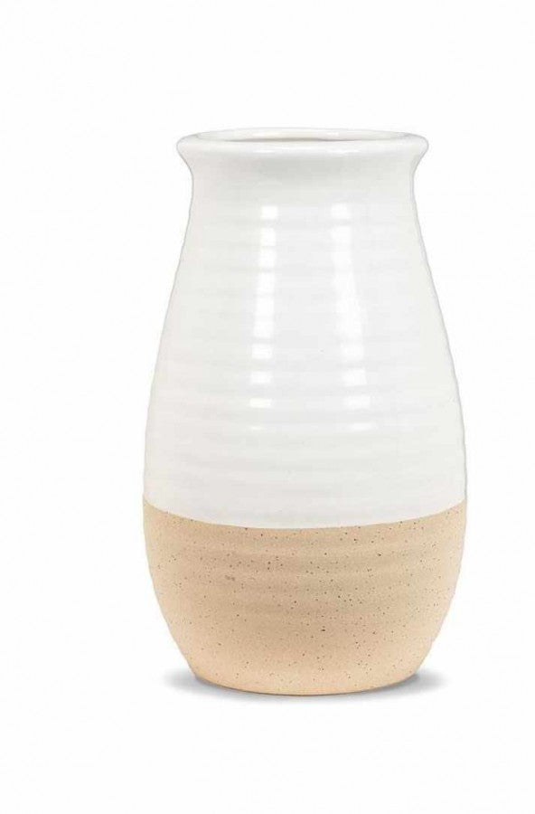 Wht/Natural Shiny & Matte Vase - L