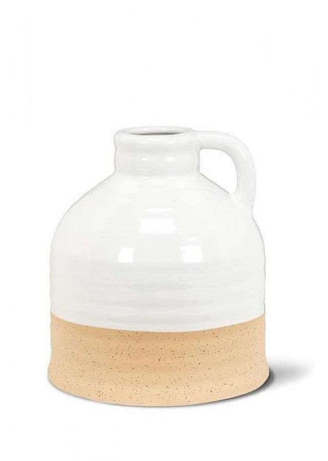 Wht/Natural Shiny & Matte Vase  W/Handle- S