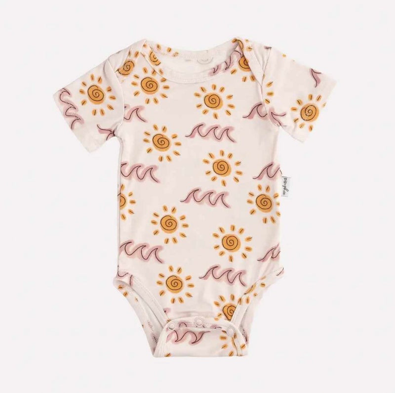 Bamboo Short Sleeve Bodysuit -  Pink Waves - 9-12M