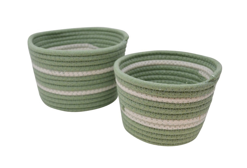 Green & White Cotton Rope Basket - SM