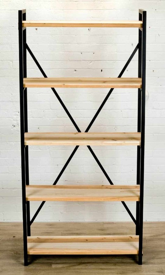 Wood Bookshelf W/Metal Stand