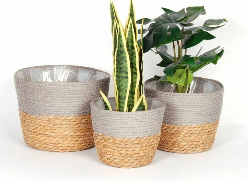 Grey/Straw Plant Basket - MED