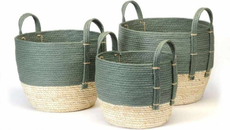 Green & Natural Straw Basket - MED
