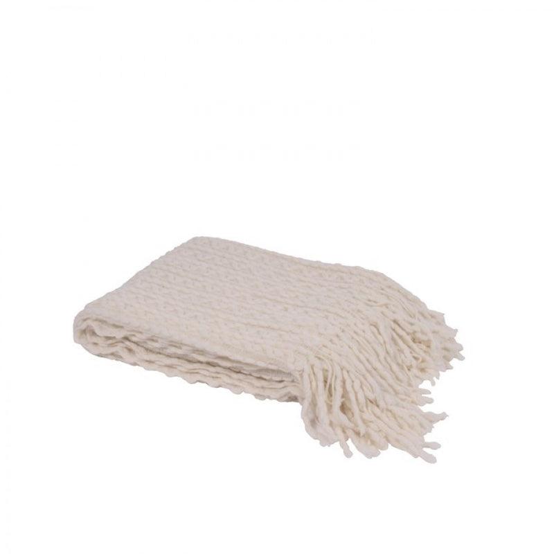 Woven Knit Tassel Throw - Cream