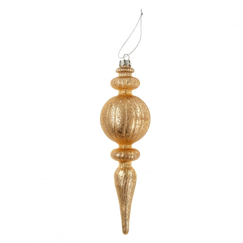 Noel Spindle Glass Ornament - Light Gold