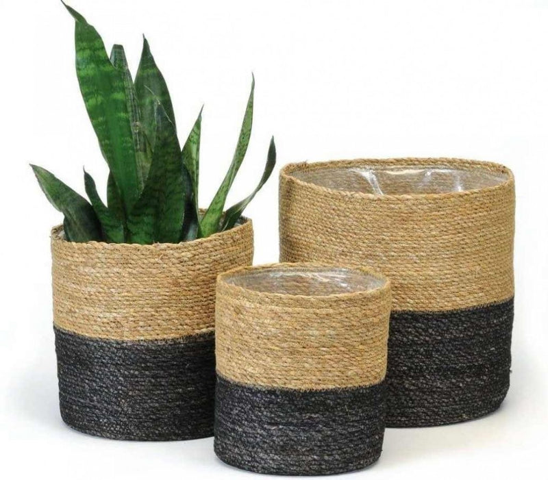 Black & Natural Plant Basket - LG