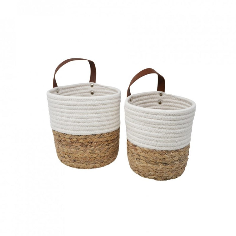 Natural & White Hanging Basket - LG