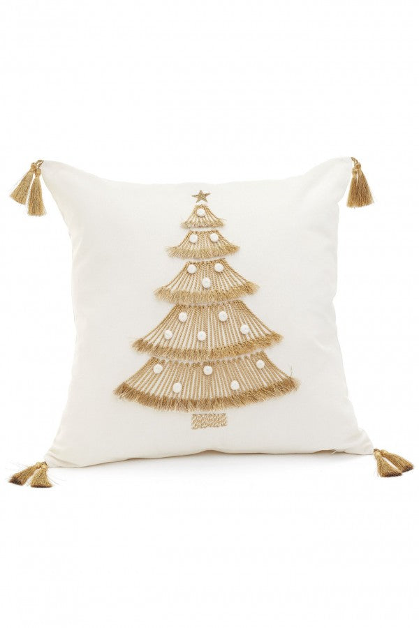 Gold Fringe Christmas Tree Pillow