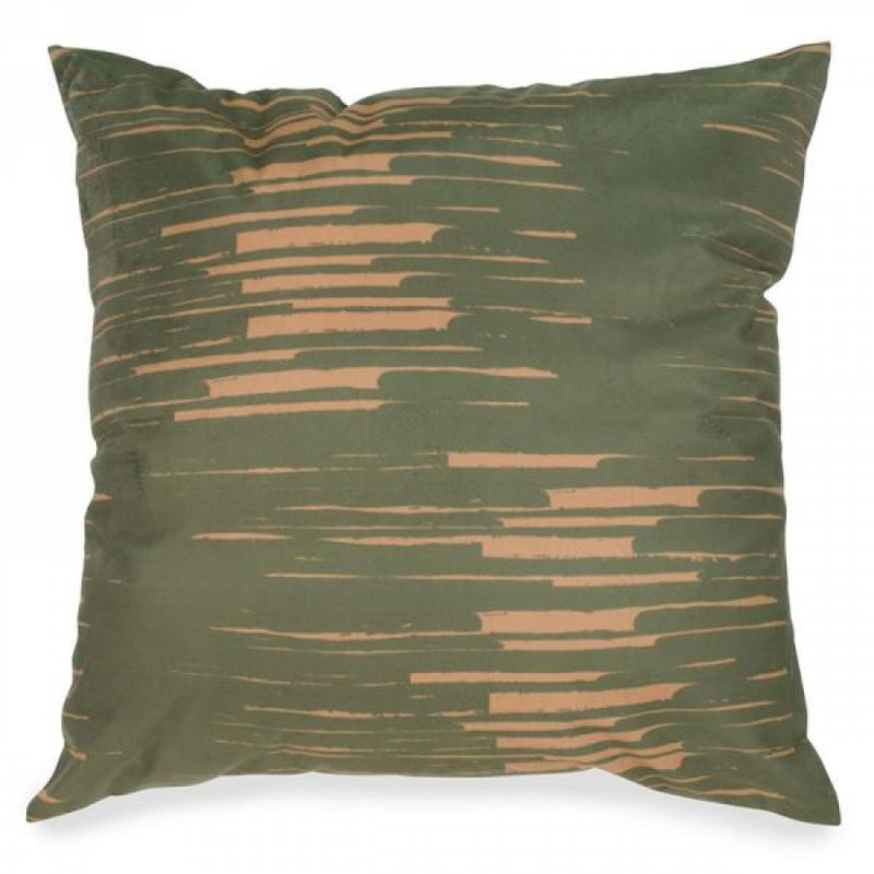 Khaki Green Cushion W/Ocher Motif
