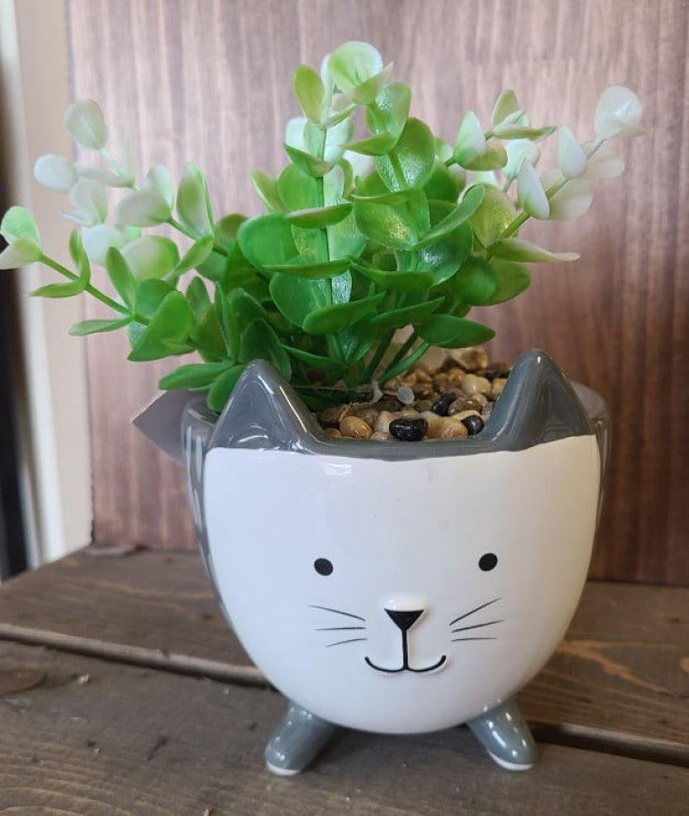 Cat Planter With Greenery