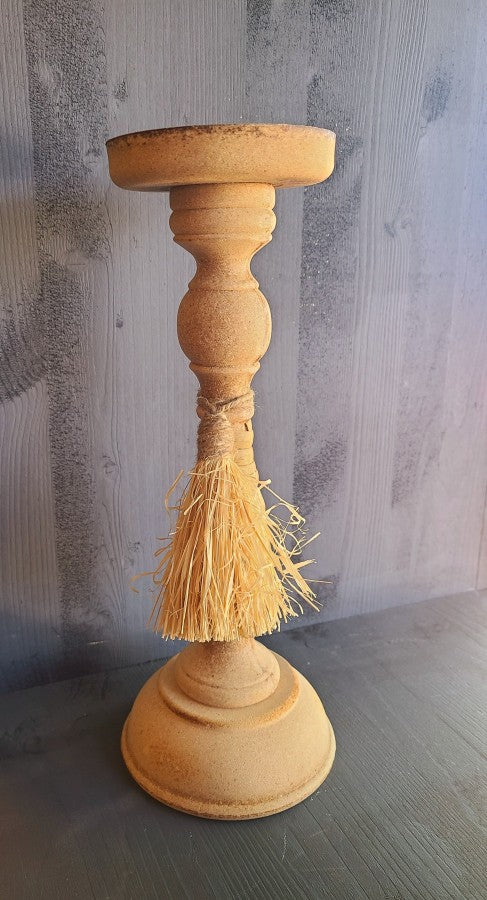 Wooden Candle Stick W/Pompom