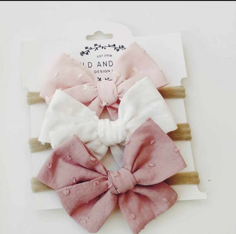 Petite Pinwheel 3 Bow Headband Set - Pinks