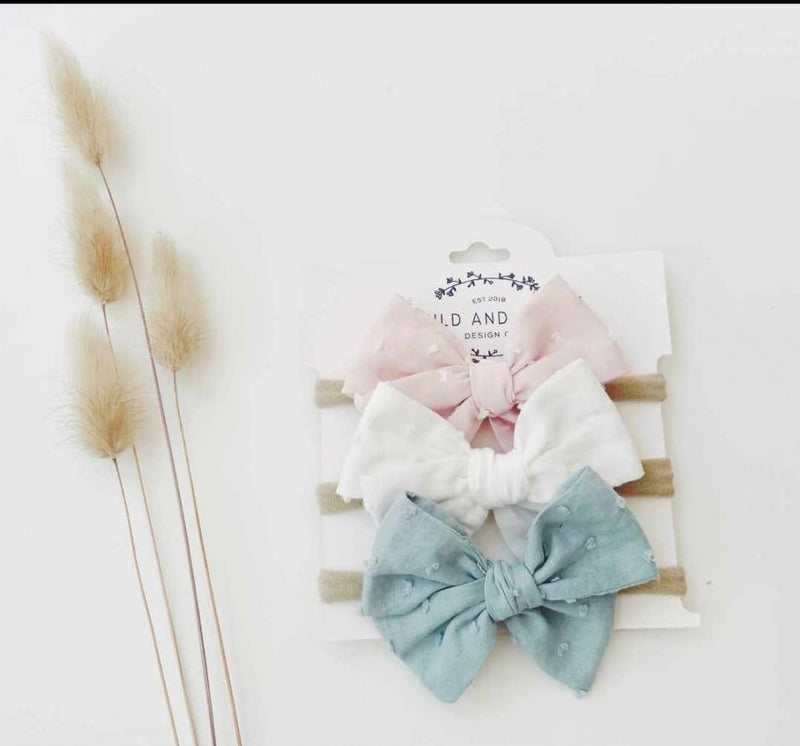 Petite Pinwheel 3 Bow Headband Set - Pink/Blue