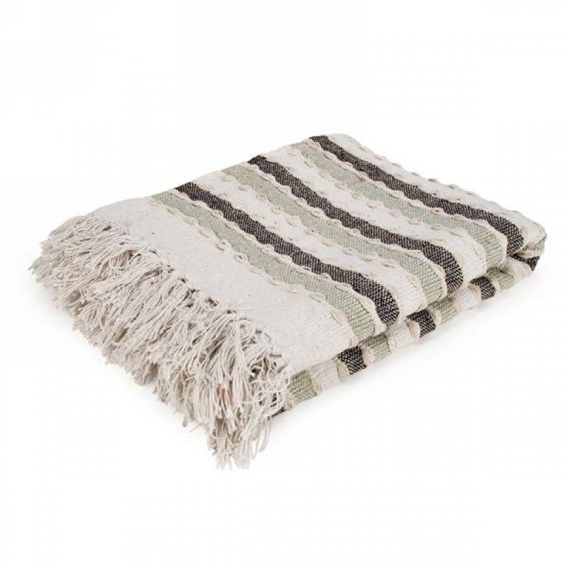 Stripe Green & Natural Throw