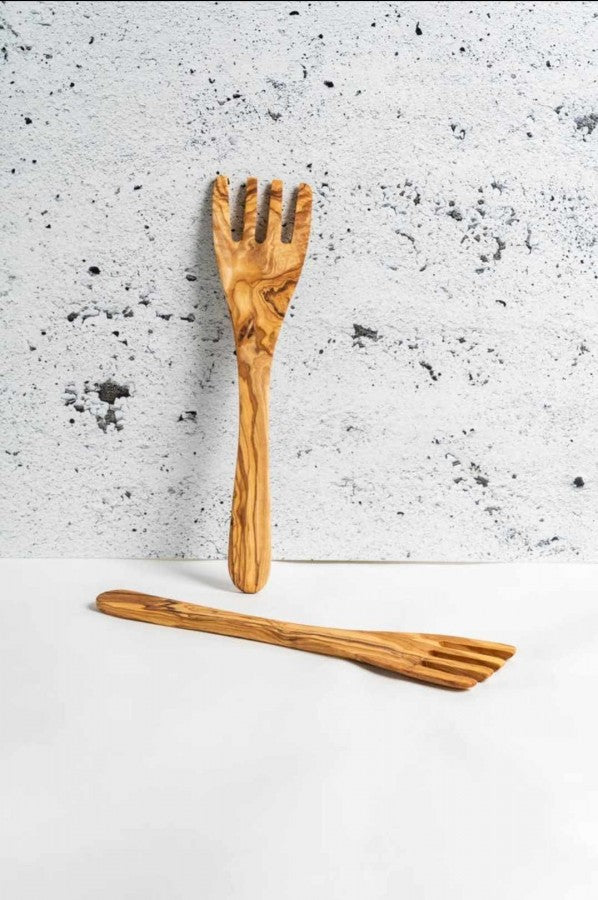 Olive Wood Spatula Serving Fork - Pair